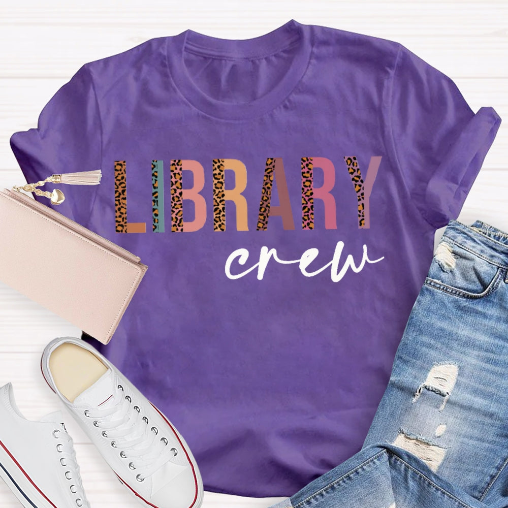 Library Crew Leopard Print And Colorful Combination Letters T-shirt