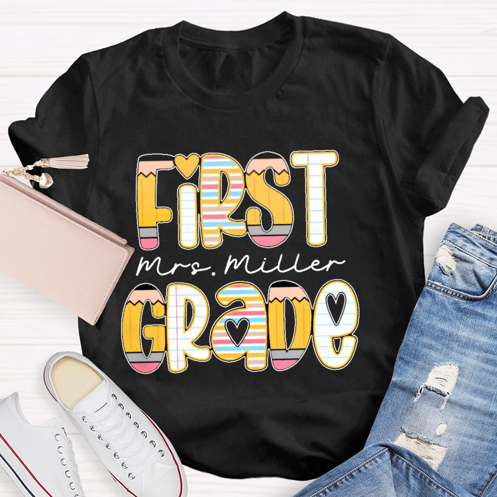 Personalized Name And Grade Funny Letters T-shirt