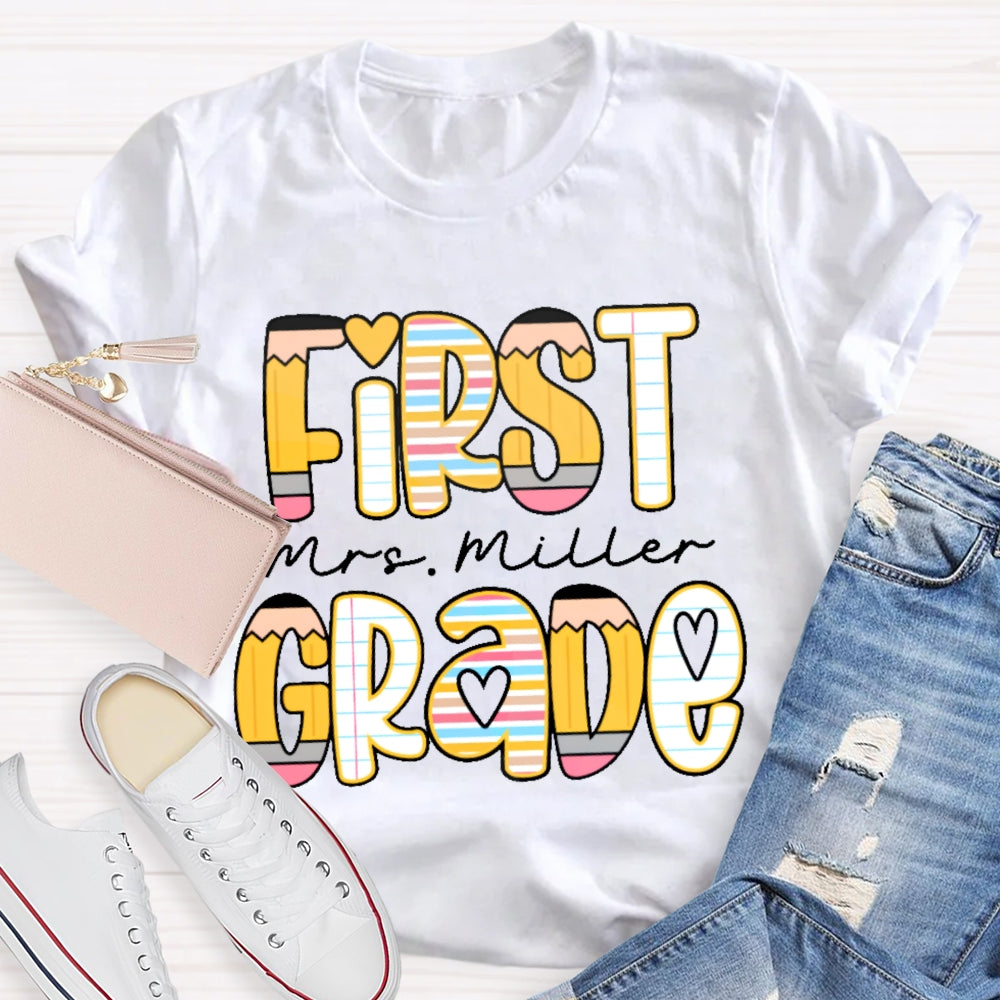 Personalized Name And Grade Funny Letters T-shirt