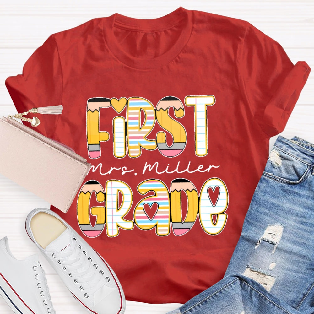 Personalized Name And Grade Funny Letters T-shirt