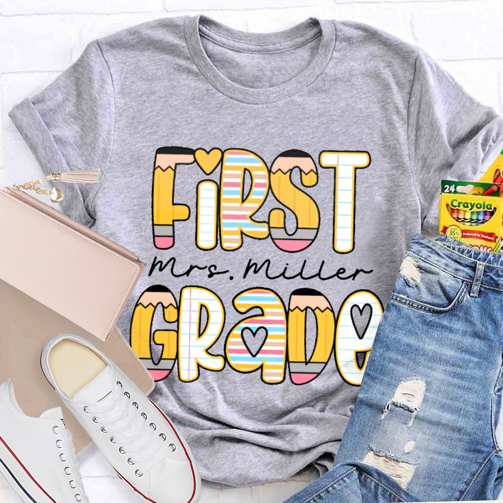 Personalized Name And Grade Funny Letters T-shirt