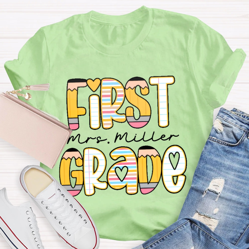 Personalized Name And Grade Funny Letters T-shirt
