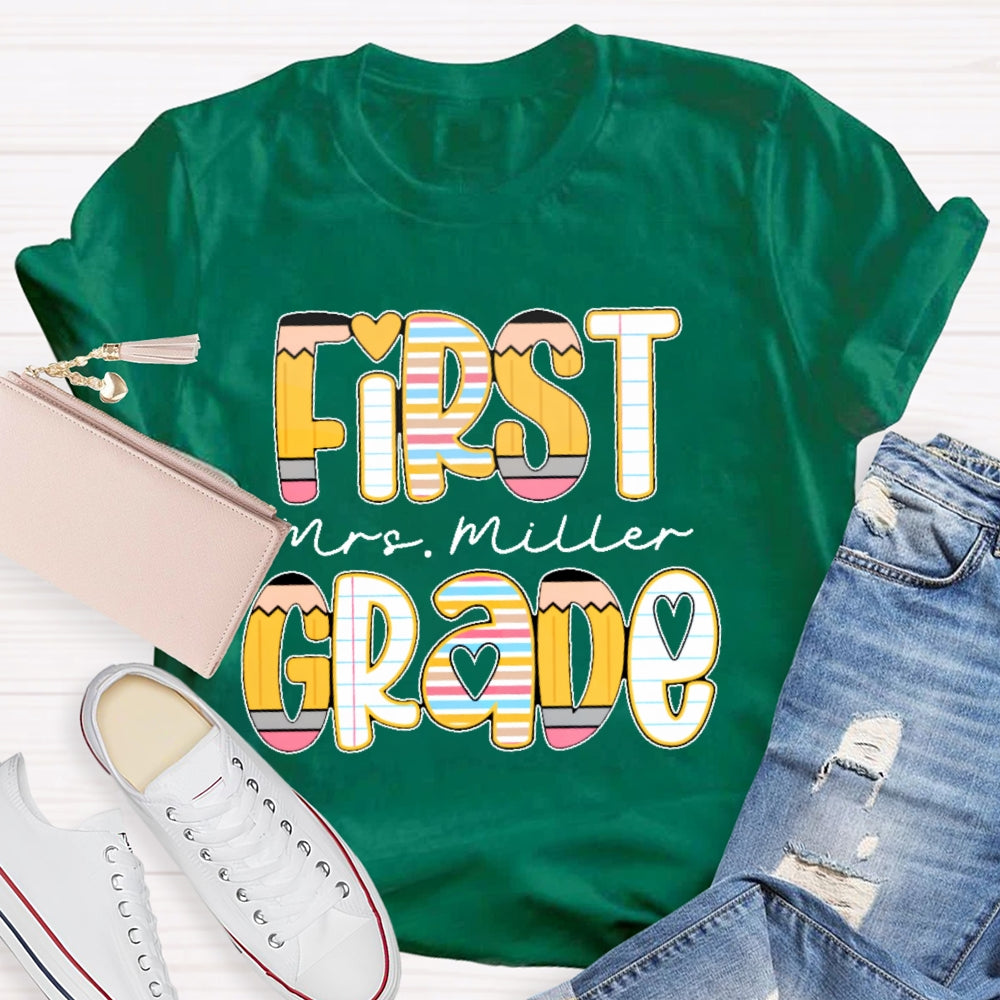 Personalized Name And Grade Funny Letters T-shirt