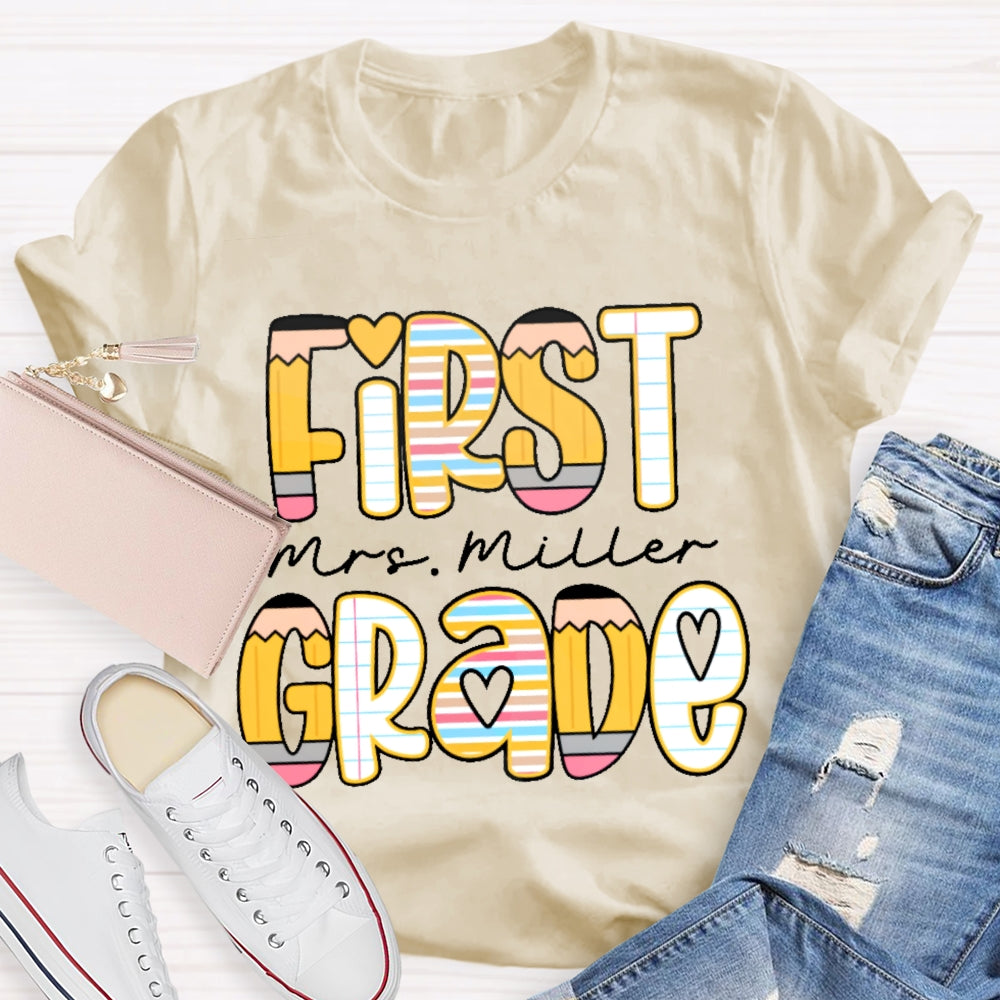 Personalized Name And Grade Funny Letters T-shirt