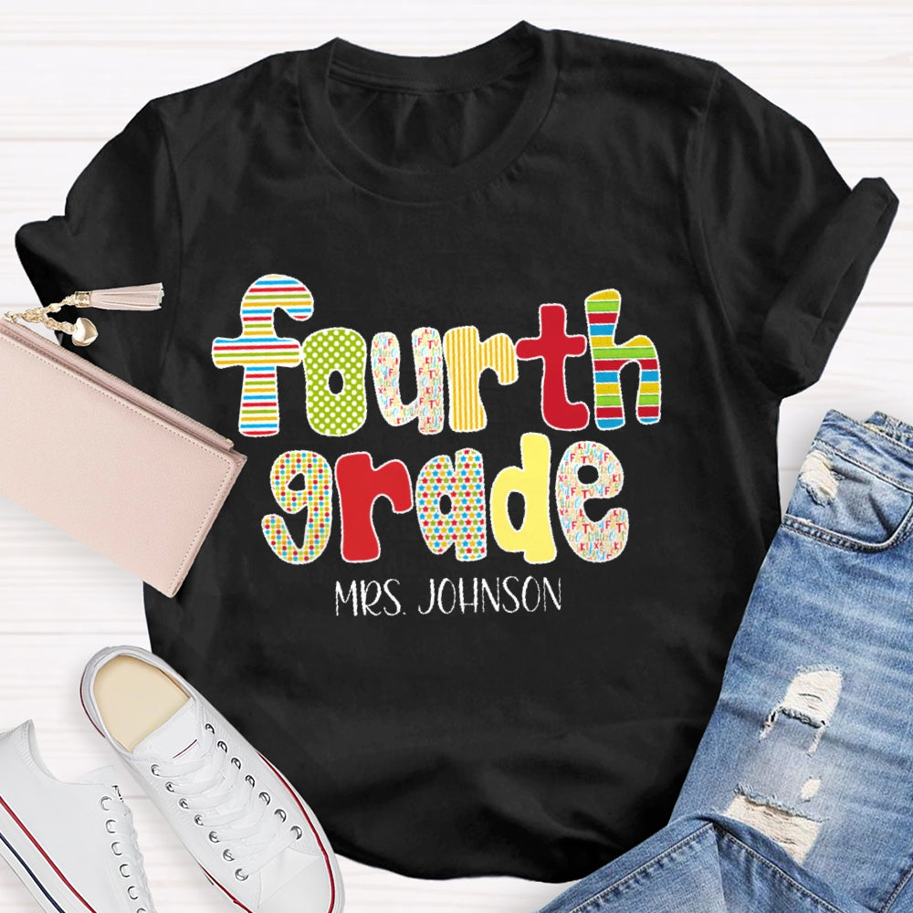 Personalized Name And Grade Back To School Funny Letters T-shirt