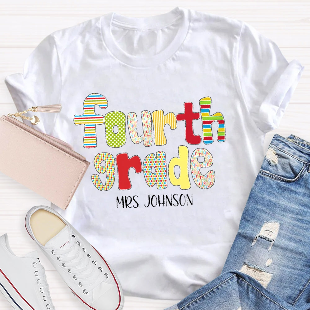 Personalized Name And Grade Back To School Funny Letters T-shirt