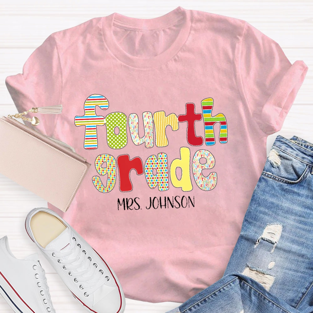 Personalized Name And Grade Back To School Funny Letters T-shirt