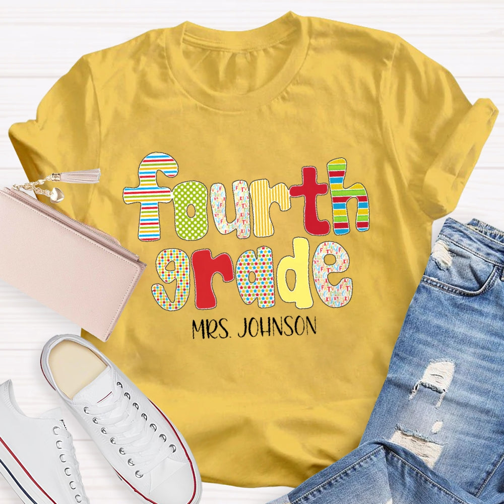 Personalized Name And Grade Back To School Funny Letters T-shirt