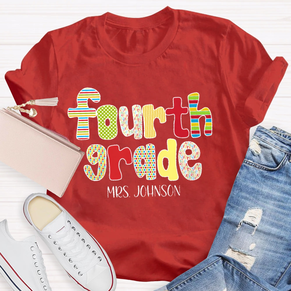 Personalized Name And Grade Back To School Funny Letters T-shirt