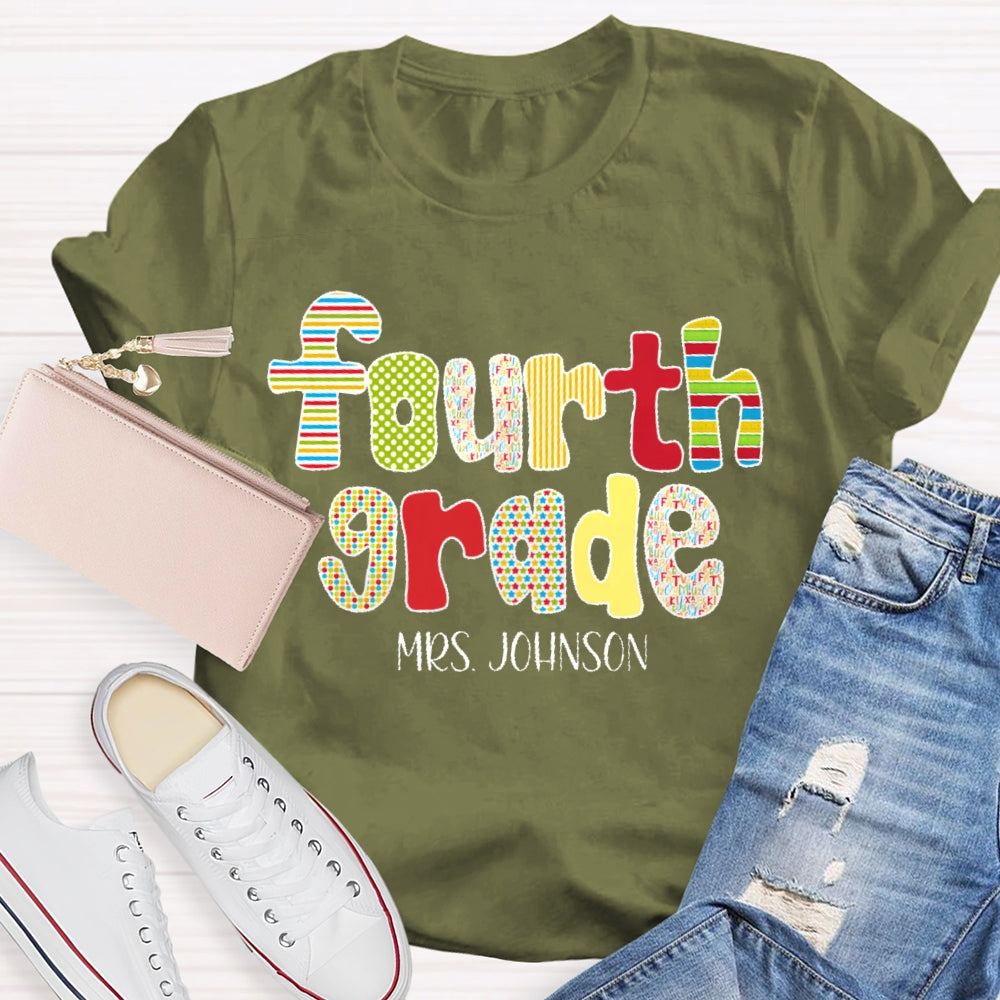 Personalized Name And Grade Back To School Funny Letters T-shirt