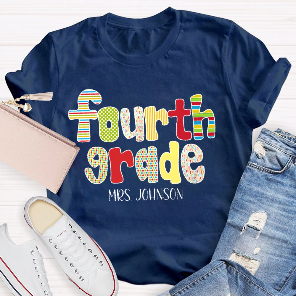 Personalized Name And Grade Back To School Funny Letters T-shirt