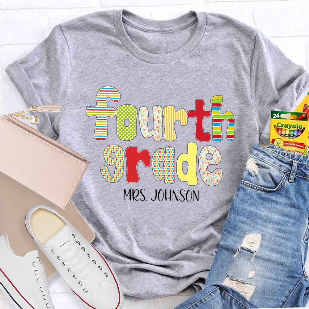 Personalized Name And Grade Back To School Funny Letters T-shirt