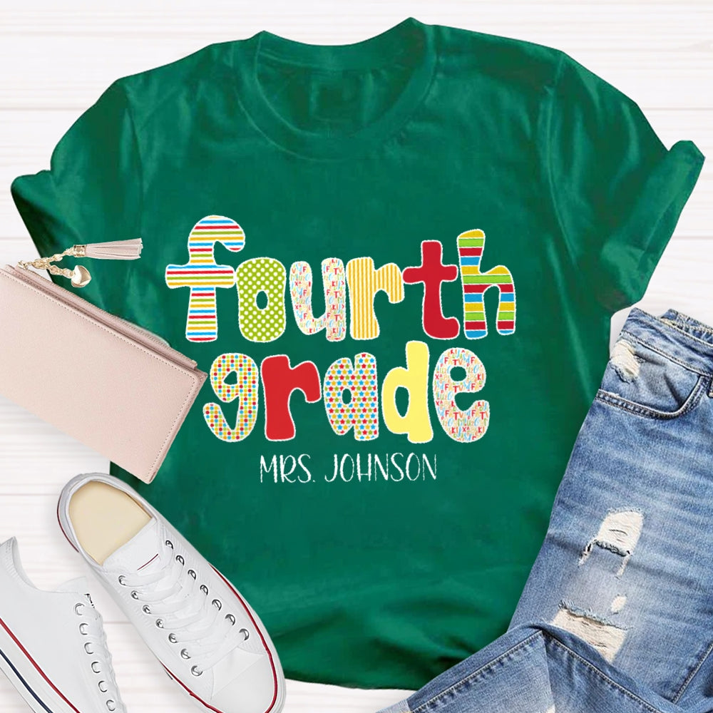 Personalized Name And Grade Back To School Funny Letters T-shirt