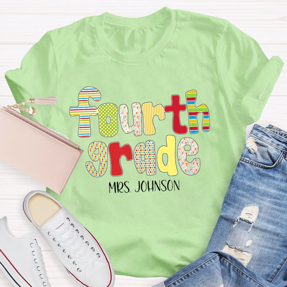 Personalized Name And Grade Back To School Funny Letters T-shirt