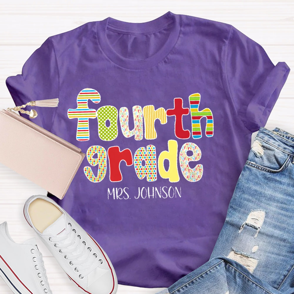 Personalized Name And Grade Back To School Funny Letters T-shirt