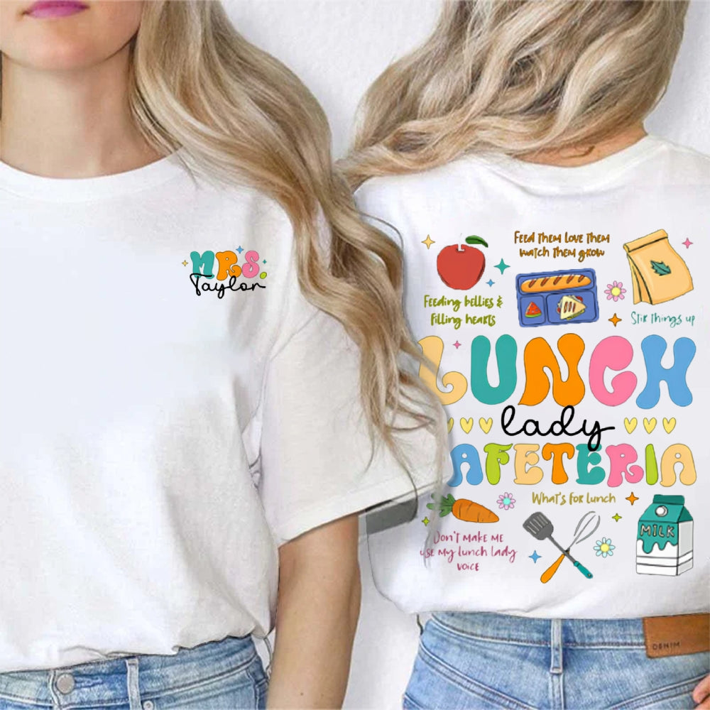Personalized Name Lunch Lady Cafeteria Double Printed T-shirt