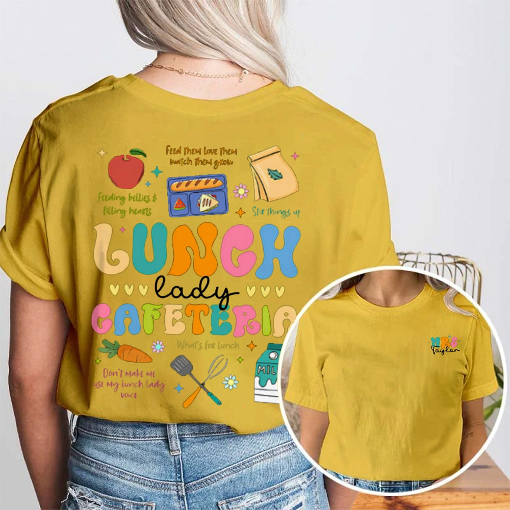 Personalized Name Lunch Lady Cafeteria Double Printed T-shirt