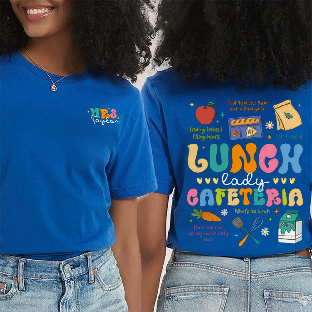 Personalized Name Lunch Lady Cafeteria Double Printed T-shirt