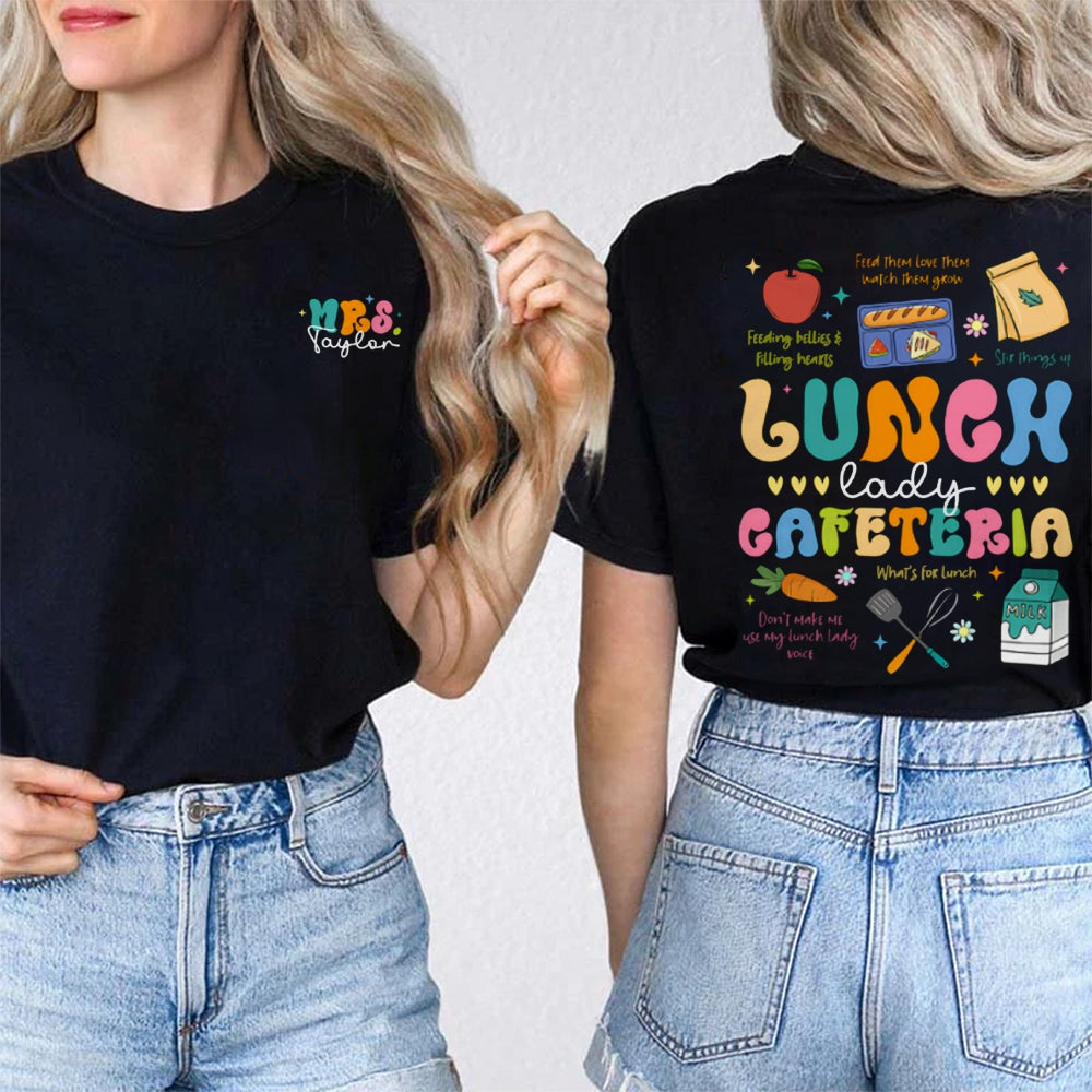 Personalized Name Lunch Lady Cafeteria Double Printed T-shirt