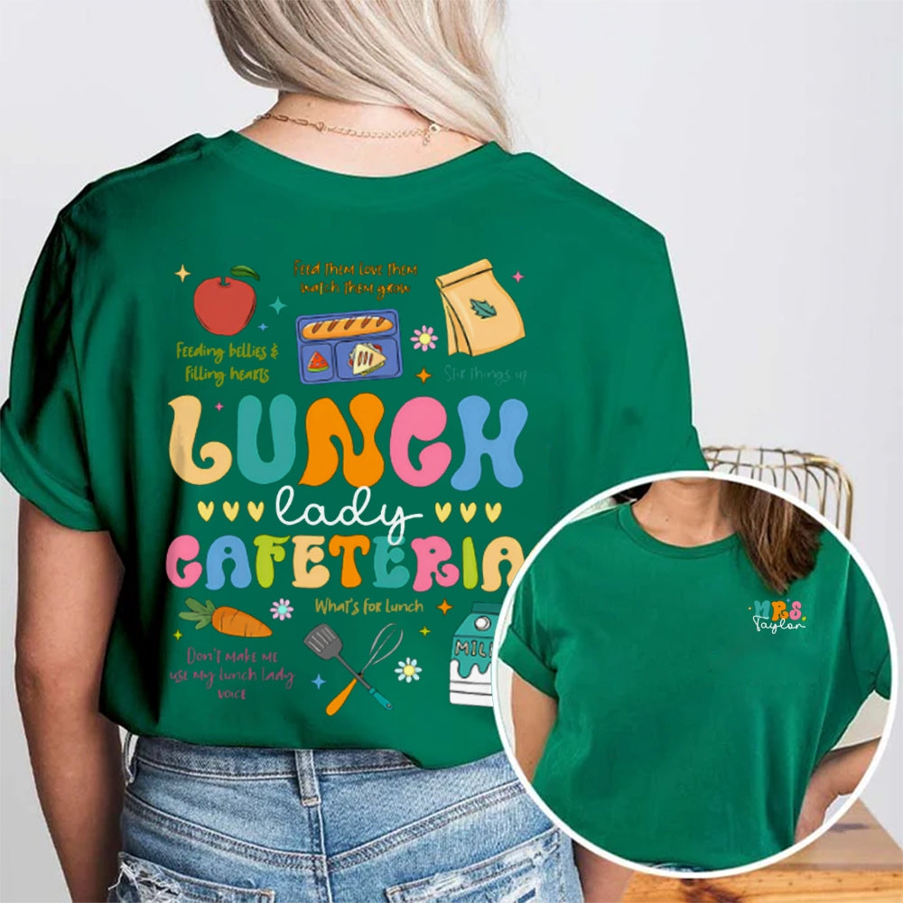 Personalized Name Lunch Lady Cafeteria Double Printed T-shirt
