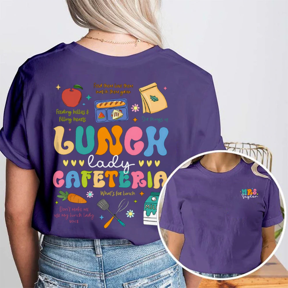 Personalized Name Lunch Lady Cafeteria Double Printed T-shirt