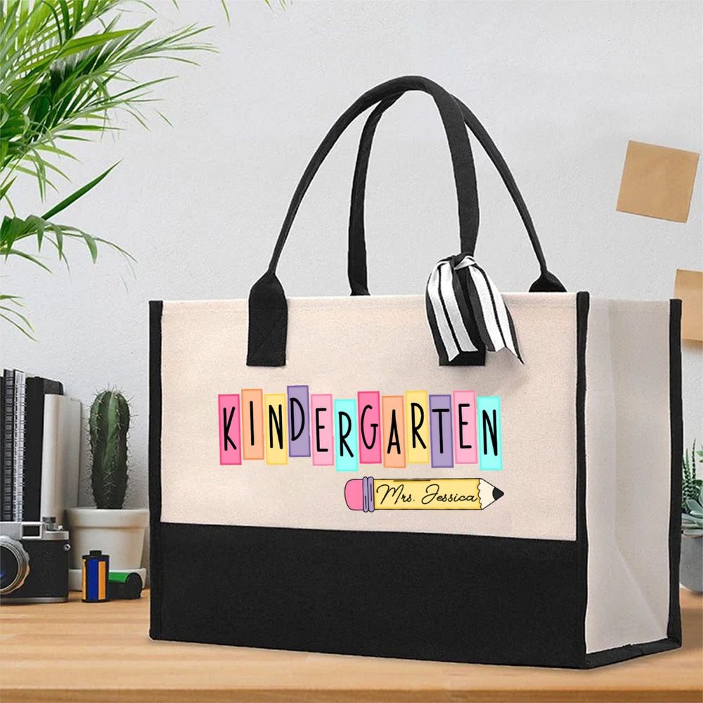Personalized Name Kindergarten Colorful Puzzle Letters Cotton Tote Bag