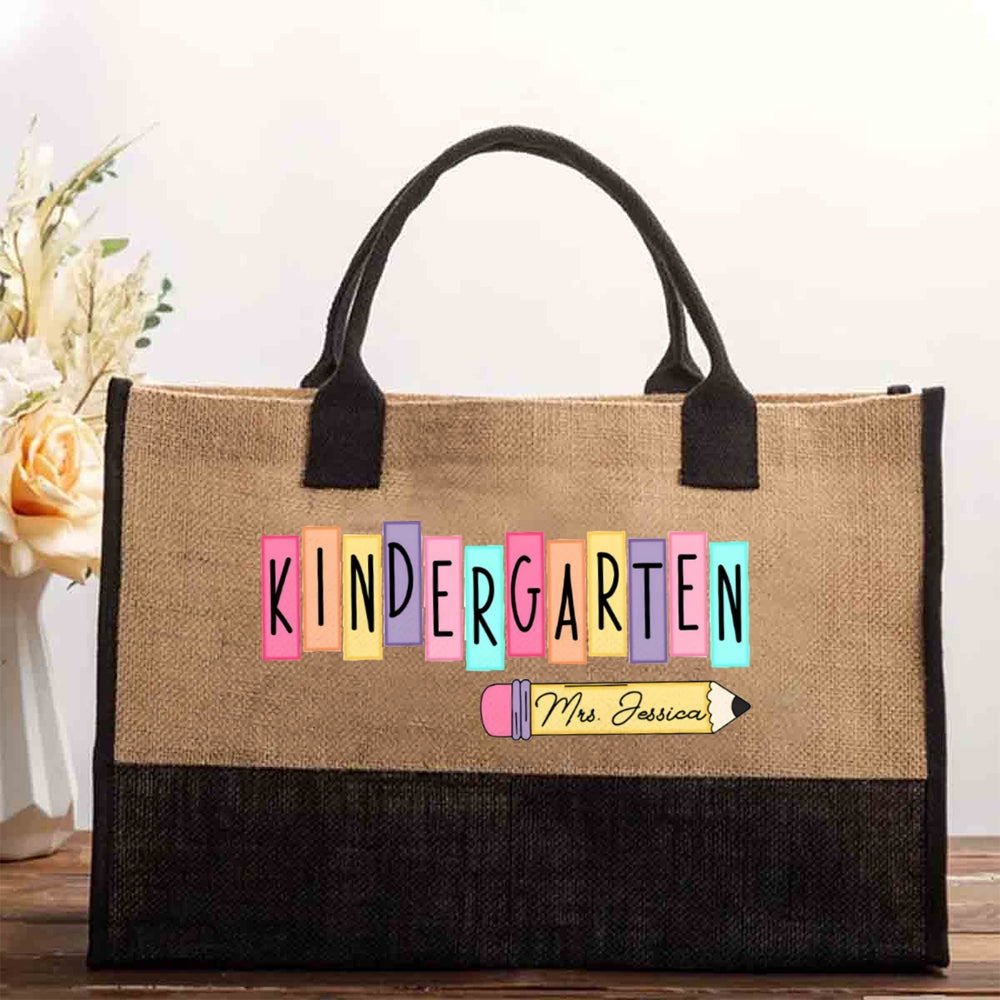 Personalized Name Kindergarten Colorful Puzzle Letters Cotton Tote Bag