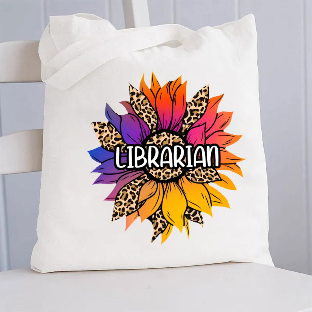 Librarian Leopard Print Sunflower Canvas Tote Bag