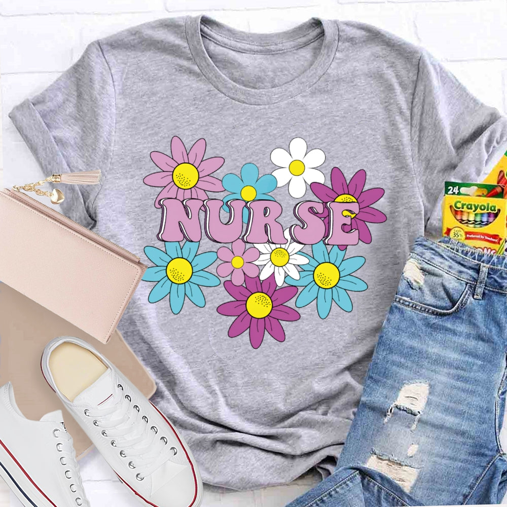 Nurse Flowers Funny T-shirt