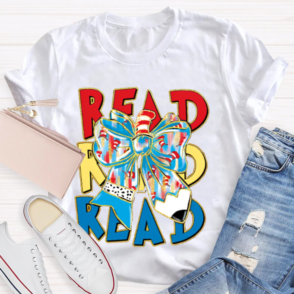 Read Read Read Colorful Tie-Dye Bow T-shirt
