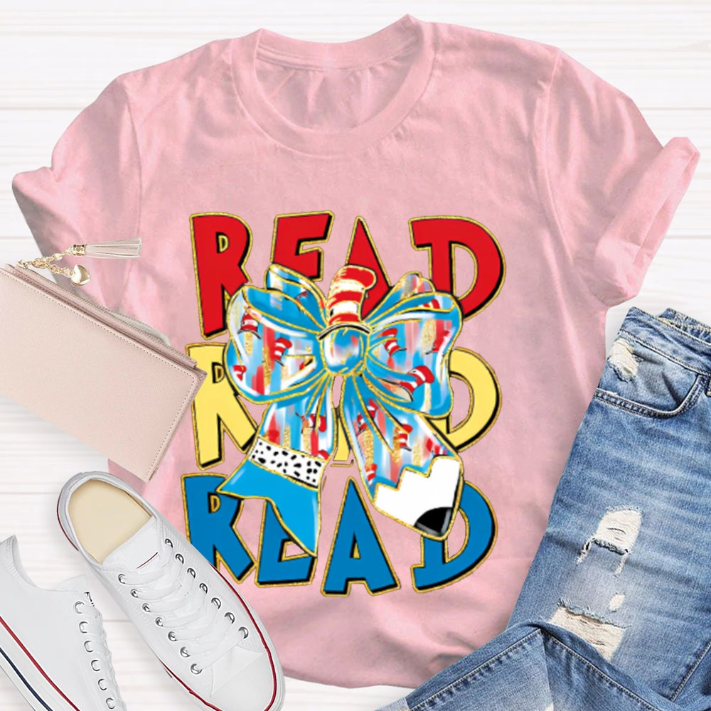 Read Read Read Colorful Tie-Dye Bow T-shirt