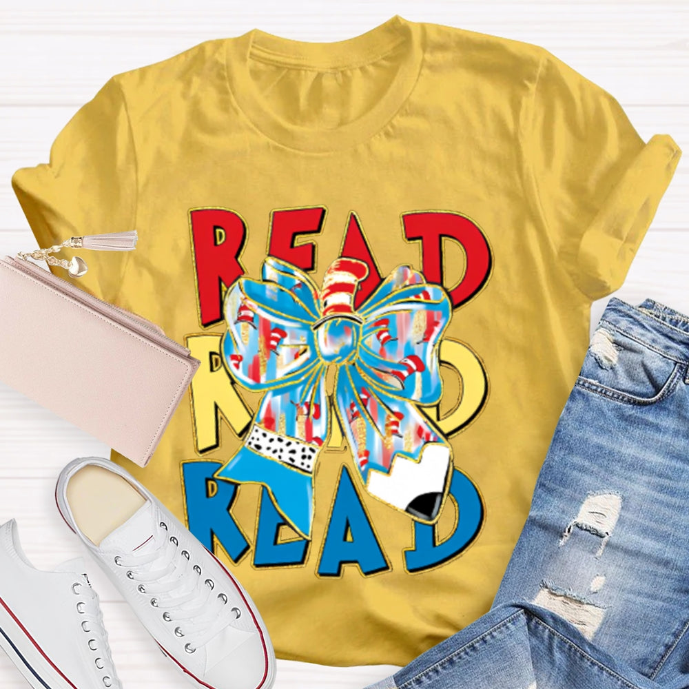 Read Read Read Colorful Tie-Dye Bow T-shirt