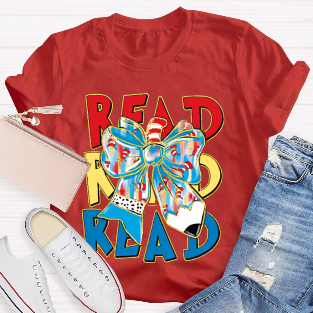 Read Read Read Colorful Tie-Dye Bow T-shirt