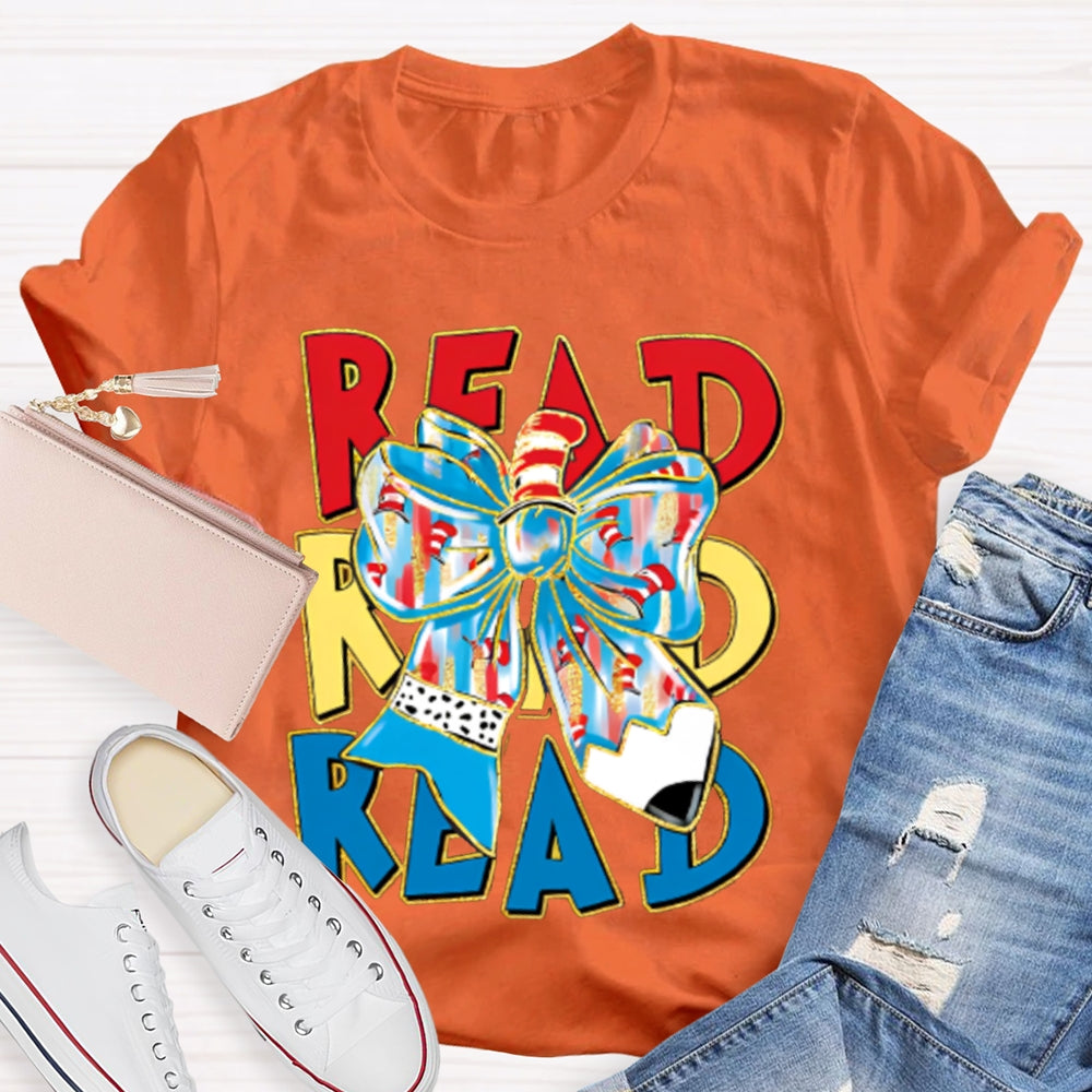 Read Read Read Colorful Tie-Dye Bow T-shirt
