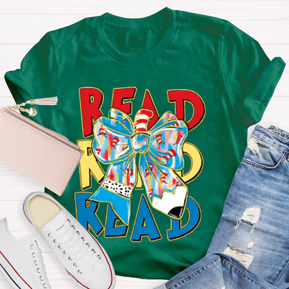 Read Read Read Colorful Tie-Dye Bow T-shirt