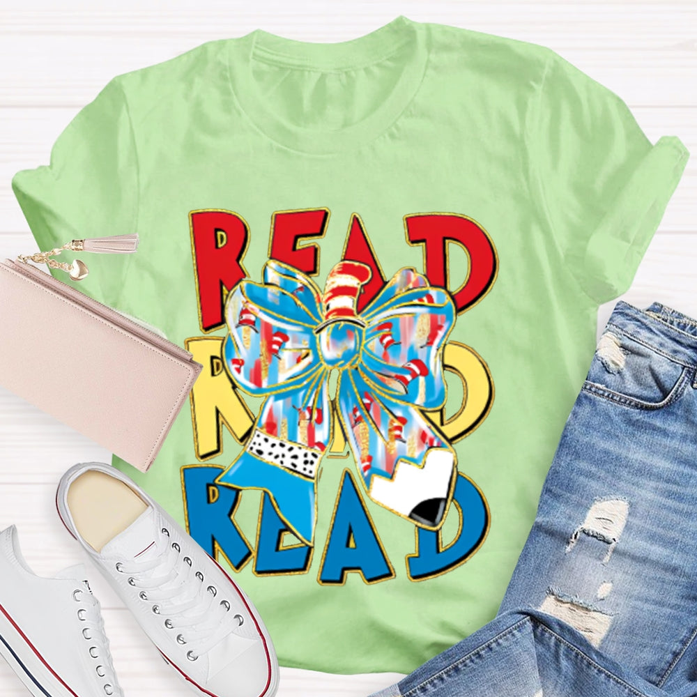 Read Read Read Colorful Tie-Dye Bow T-shirt