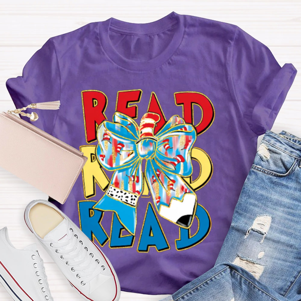 Read Read Read Colorful Tie-Dye Bow T-shirt