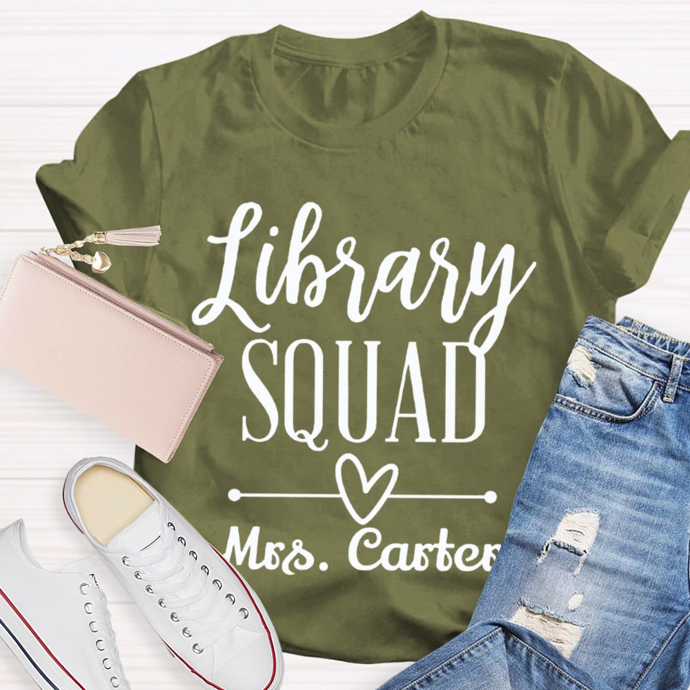 Personalized Name Library Squad Heart Print T-shirt