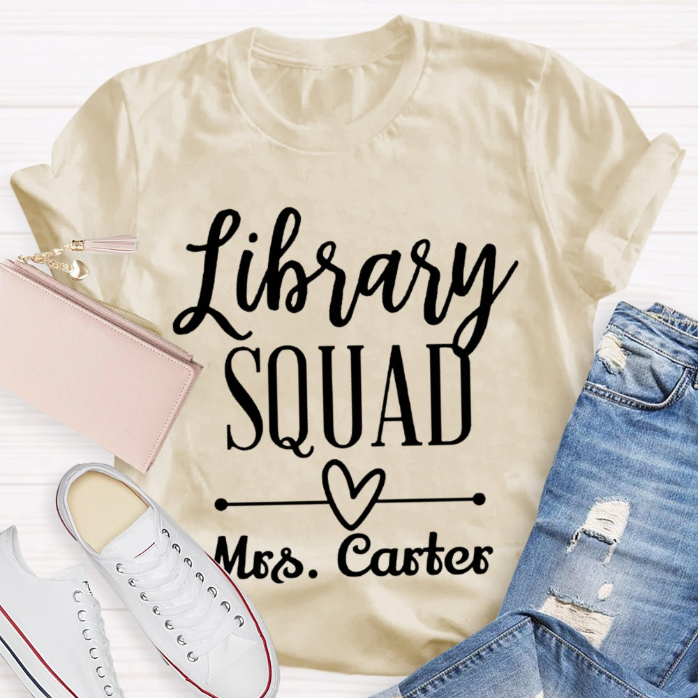 Personalized Name Library Squad Heart Print T-shirt
