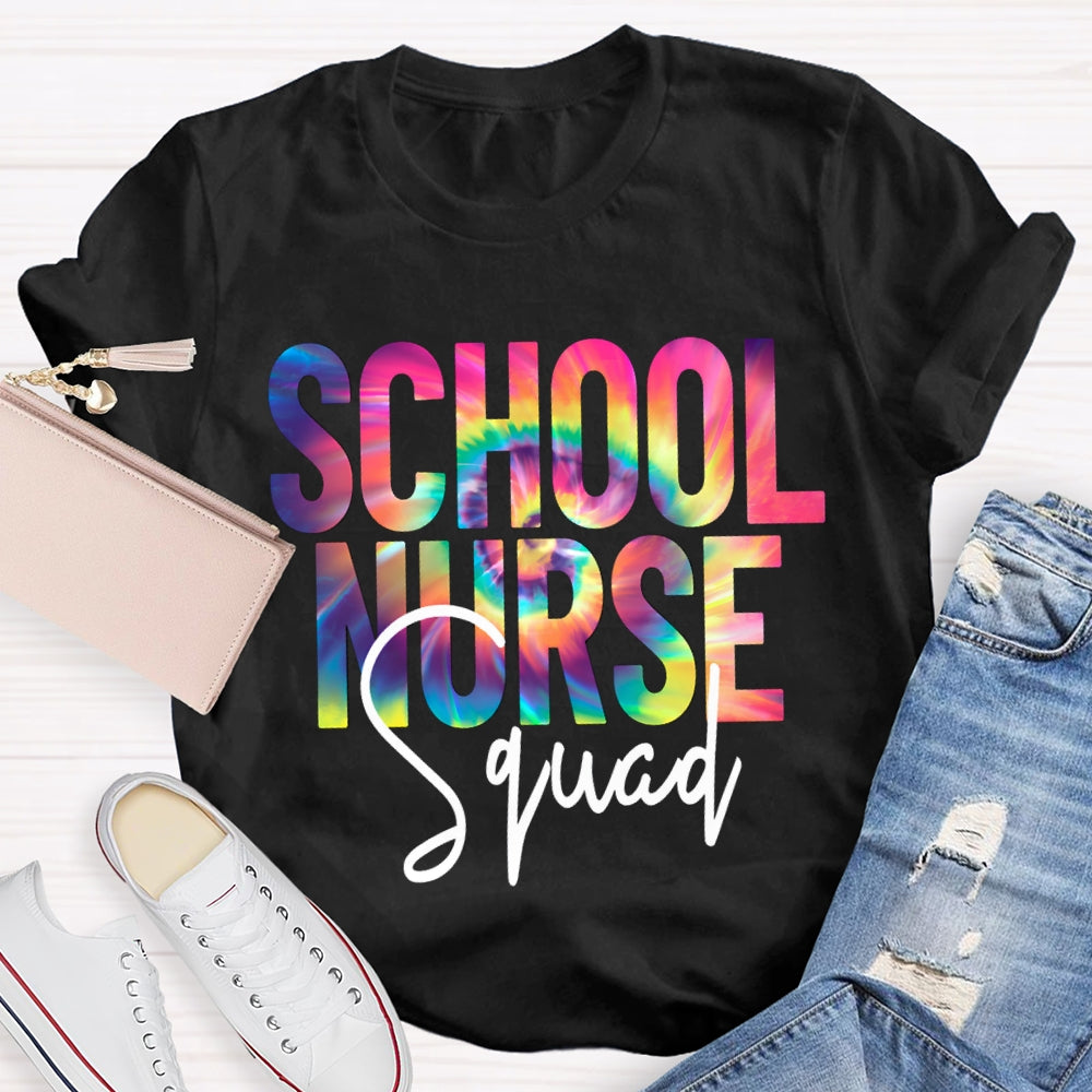 School Nurse Squad Colorful Gradient Letters T-shirt
