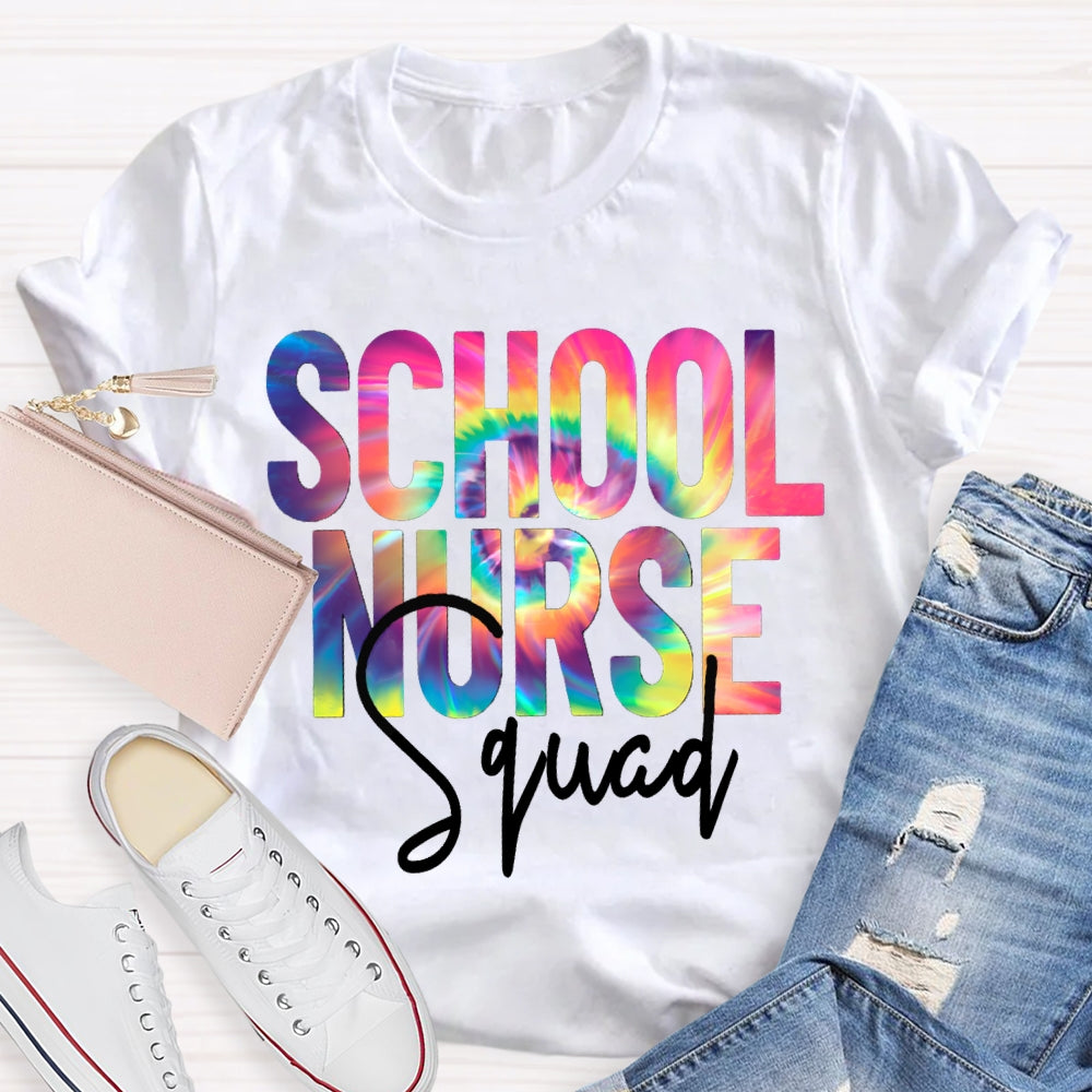 School Nurse Squad Colorful Gradient Letters T-shirt