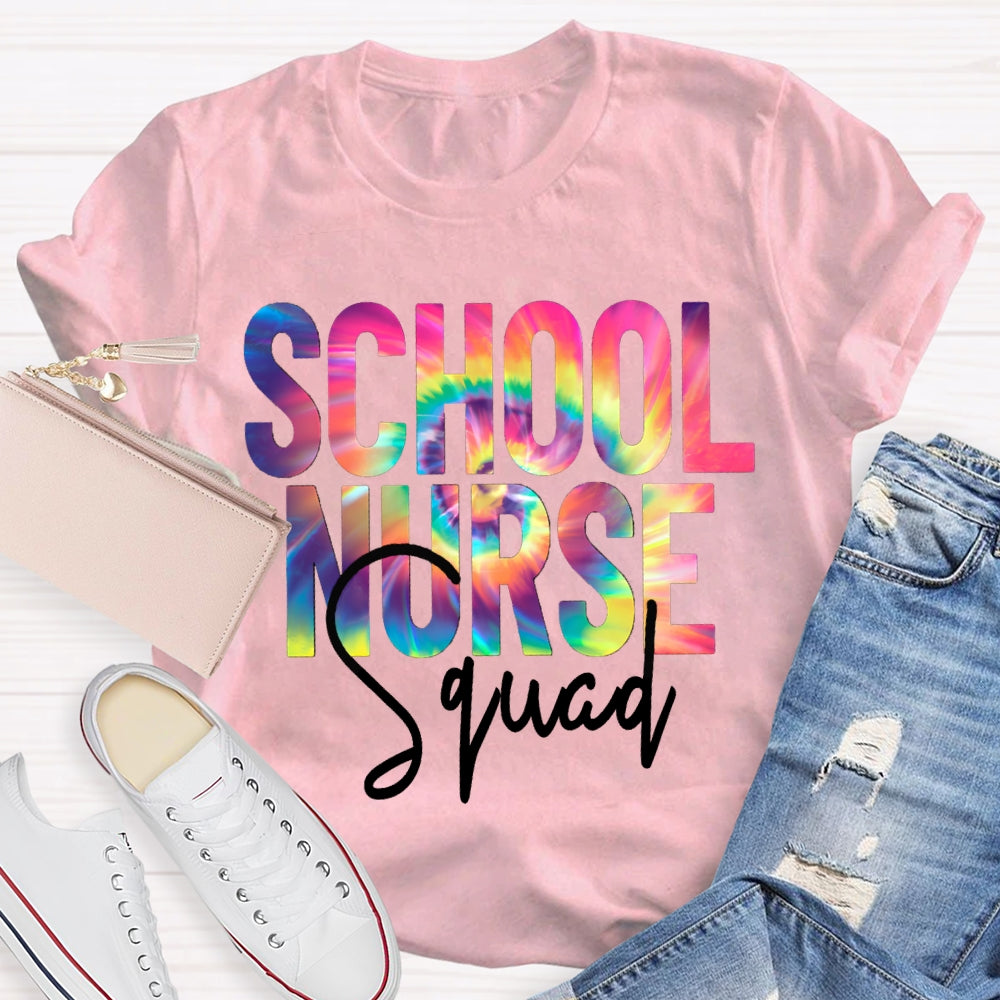 School Nurse Squad Colorful Gradient Letters T-shirt