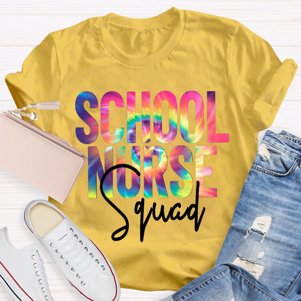 School Nurse Squad Colorful Gradient Letters T-shirt