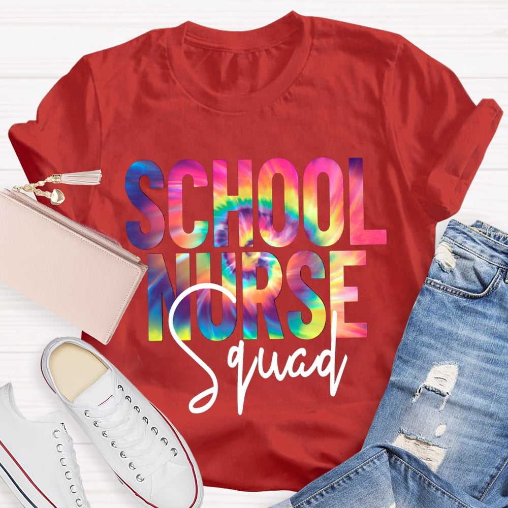 School Nurse Squad Colorful Gradient Letters T-shirt