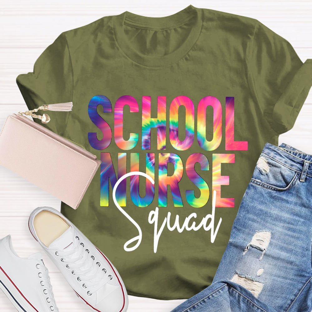 School Nurse Squad Colorful Gradient Letters T-shirt