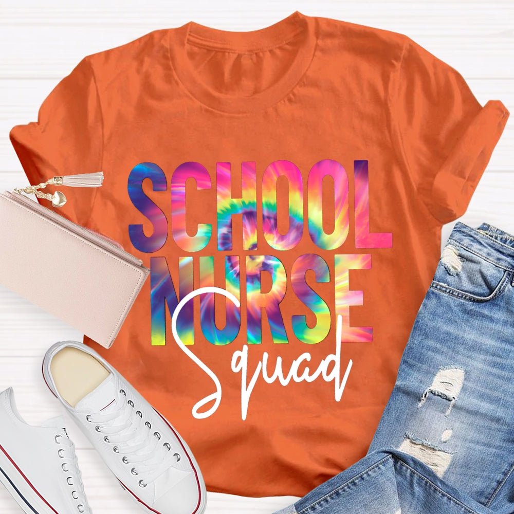 School Nurse Squad Colorful Gradient Letters T-shirt