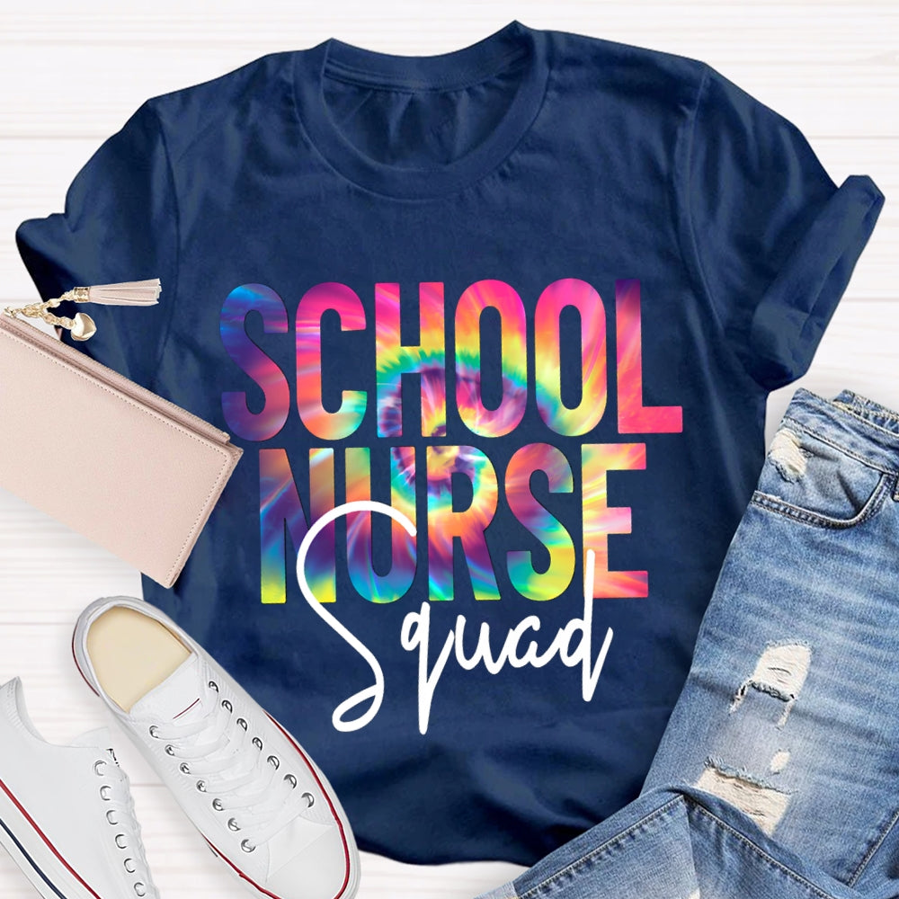 School Nurse Squad Colorful Gradient Letters T-shirt