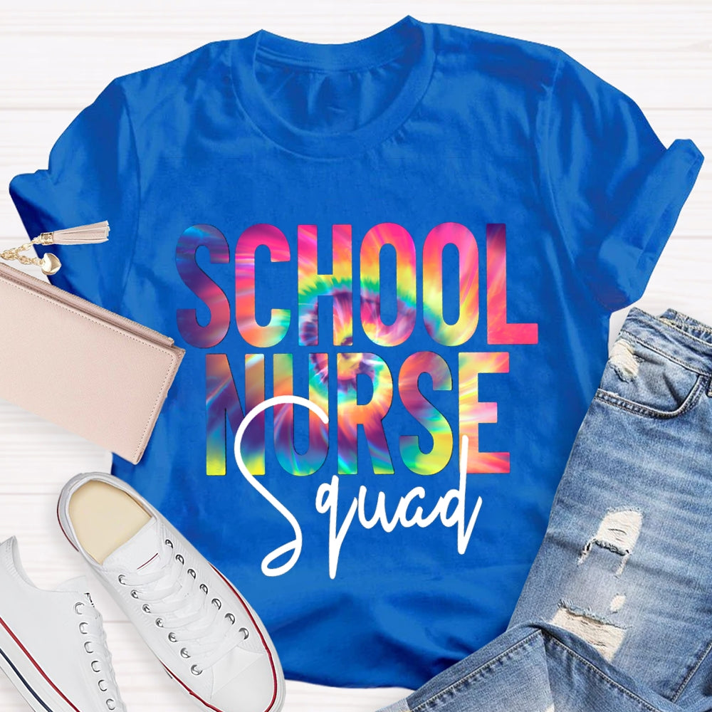 School Nurse Squad Colorful Gradient Letters T-shirt