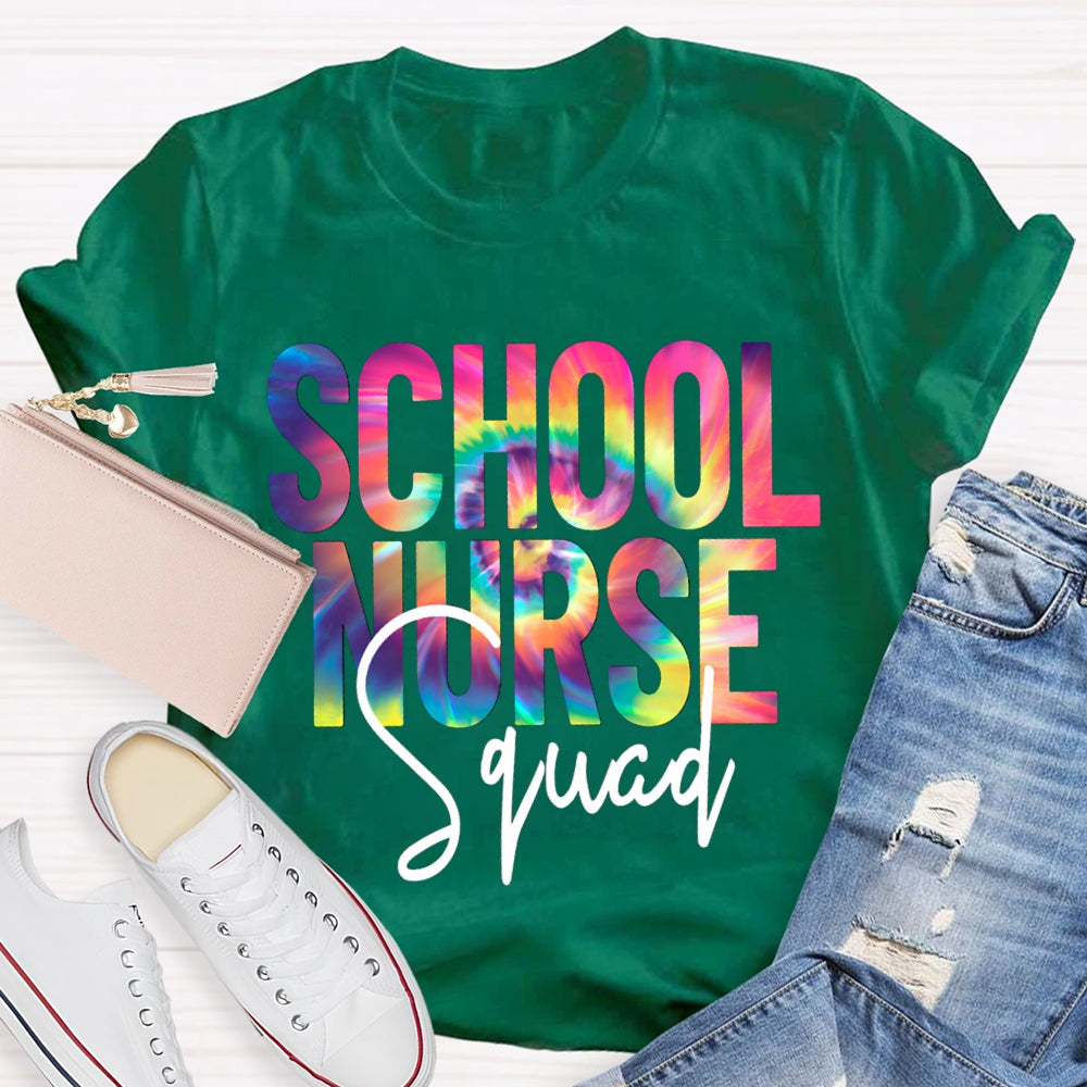 School Nurse Squad Colorful Gradient Letters T-shirt