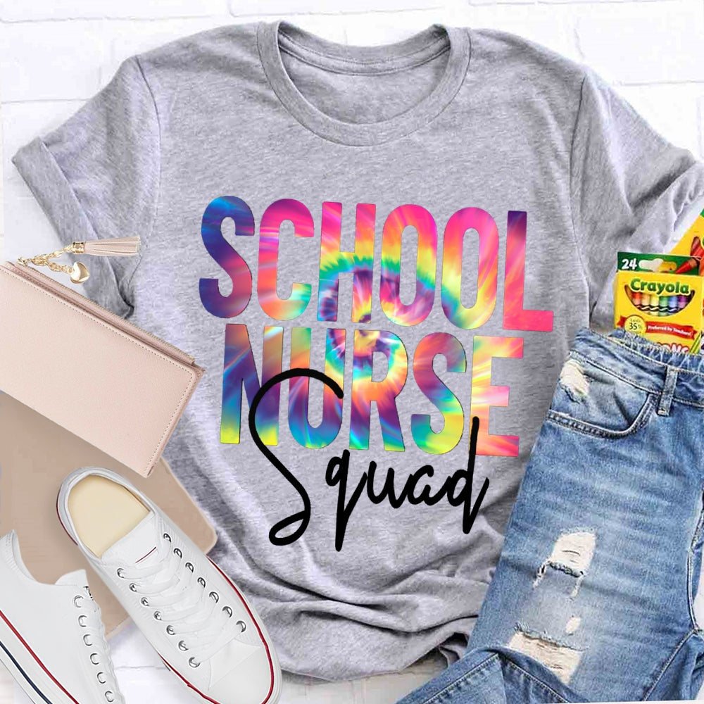 School Nurse Squad Colorful Gradient Letters T-shirt